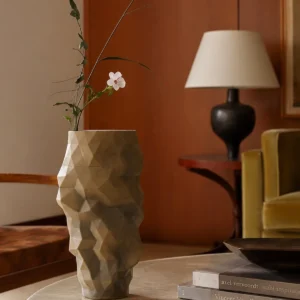 Faceted Origami Ceramic Vase in Silver-Grey, Small or Large — in a room setting