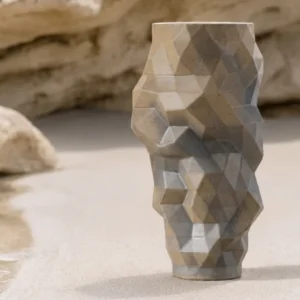Faceted Origami Ceramic Vase in Silver-Grey, Small or Large — in a room setting