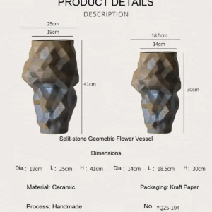 Faceted Origami Ceramic Vase in Silver-Grey, Small or Large — dimensions