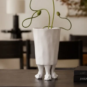 Hand-Made Standing Figure Sculpture Vase in Matte White — front view