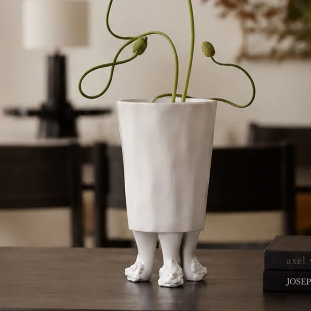 Hand-Made Standing Figure Sculpture Vase in Matte White — front view