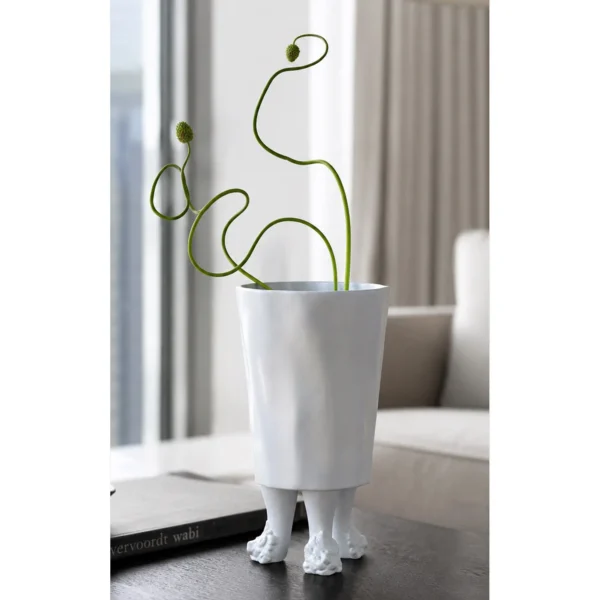 Hand-Made Standing Figure Sculpture Vase in Matte White — in a room setting