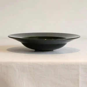 Hand-Made Black Glaze Wide-Rim Deep Plate in black — front view