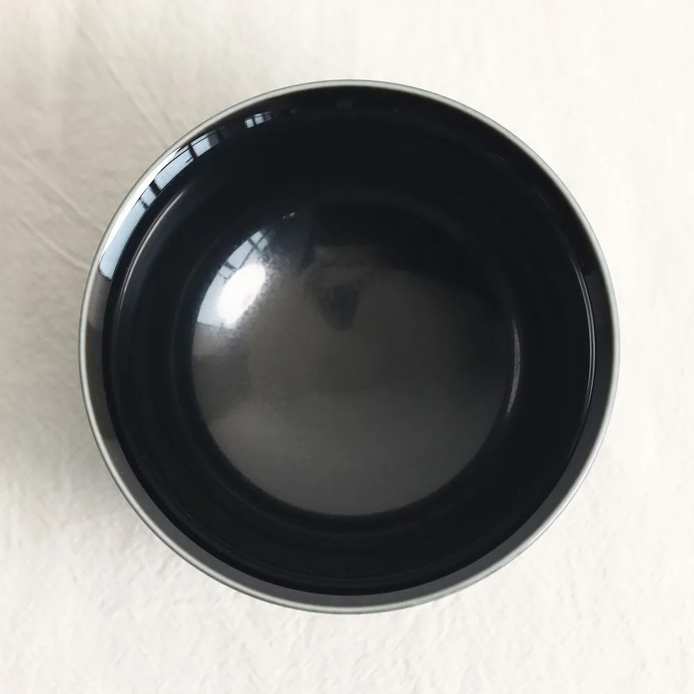 Hand-Made Black Gold Glaze Footed Tea Bowl in black — front view