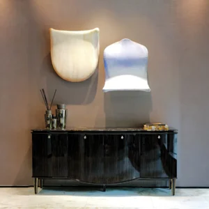 Gloss Ebony Sideboard with Marble Top and Crystal Pulls in black — front view