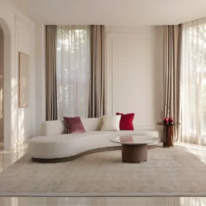 Handmade Curved Sofa in performance fabric — front view