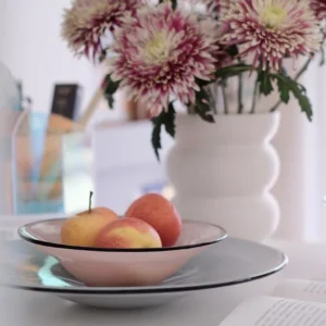 Designer Hand-Made Glass Fruit Bowl in slate — in a room setting