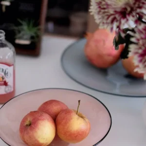 Designer Hand-Made Glass Fruit Bowl in slate — in a room setting
