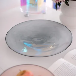 Designer Hand-Made Glass Fruit Bowl in slate — in a room setting