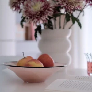 Designer Hand-Made Glass Fruit Bowl in slate — in a room setting