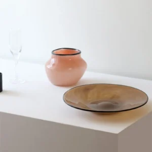 Designer Hand-Made Glass Fruit Bowl in slate — in a room setting