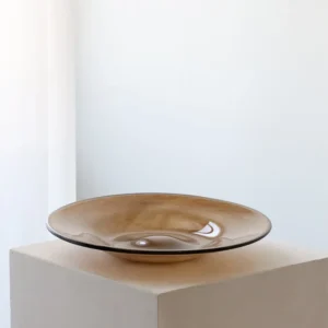 Designer Hand-Made Glass Fruit Bowl in slate — in a room setting