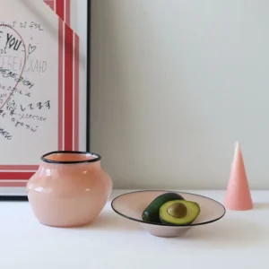 Designer Hand-Made Glass Fruit Bowl in slate — in a room setting