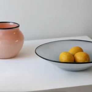 Designer Hand-Made Glass Fruit Bowl in slate — in a room setting