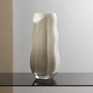 Designer Jade-Effect Rippled Glass Vase in oatmeal — front view