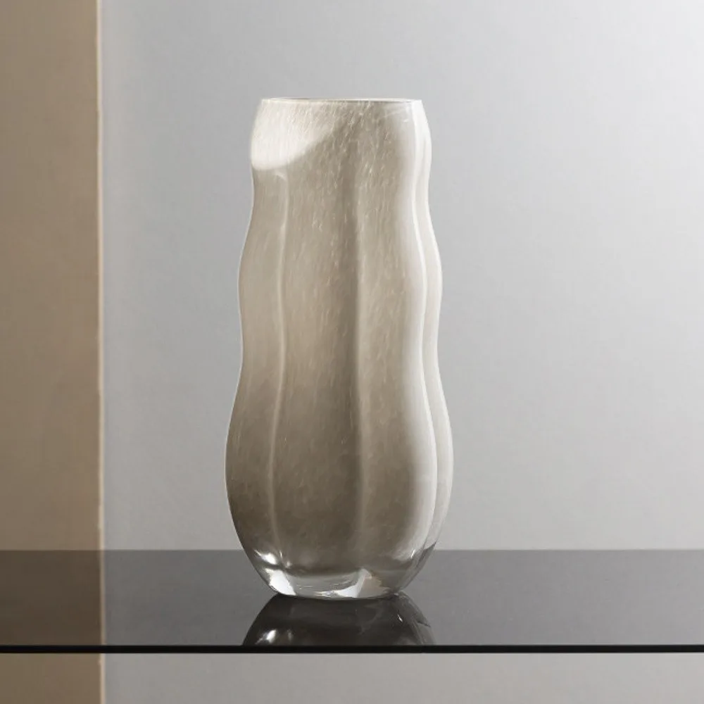 Designer Jade-Effect Rippled Glass Vase in oatmeal — front view