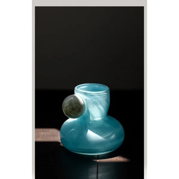 Hand-Made Pink Glass Vase with Sphere Accent, Three Colours in rose stone — in a room setting