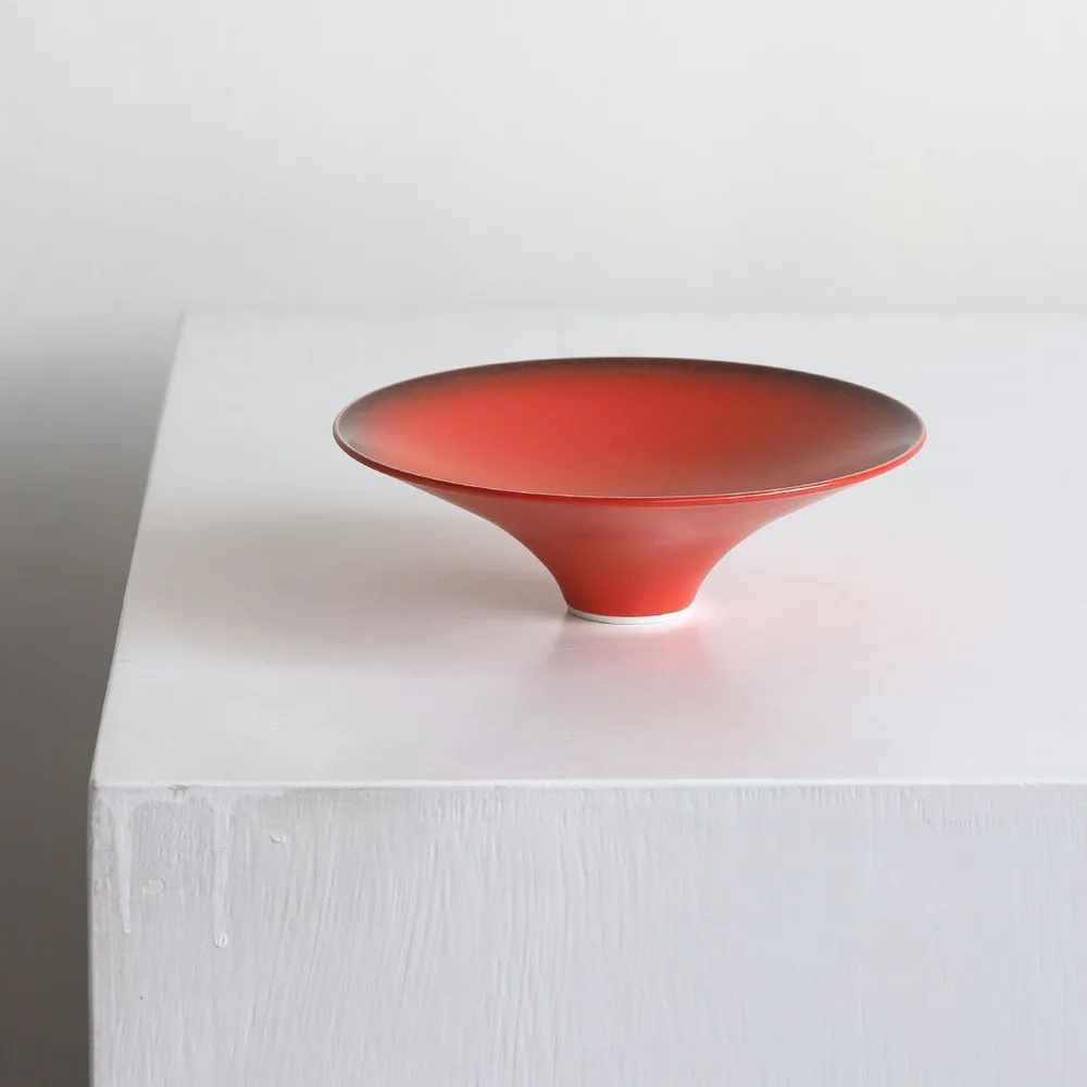 Hand-Made Gradient Red Conical Bowl in red — front view