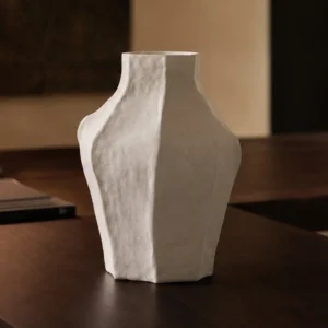 Designer Irregular Faceted White Ceramic Vase, Small or in ivory — front view