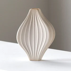 Hand-Made Ribbed Lantern Vase in Plain White, Two Forms — front view