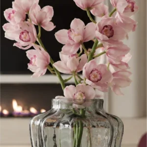 Designer Ribbed Smoked Glass Vase in slate — in a room setting