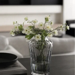 Designer Ribbed Smoked Glass Vase in slate — in a room setting