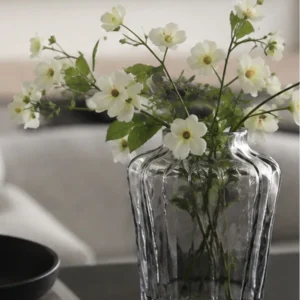 Designer Ribbed Smoked Glass Vase in slate — in a room setting