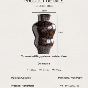 Hand-Made Ring Pattern Gourd Vase in Dark Brown Glaze — dimensions