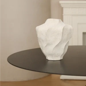 Hand-Made Rock Texture Ceramic Vase in ivory — front view