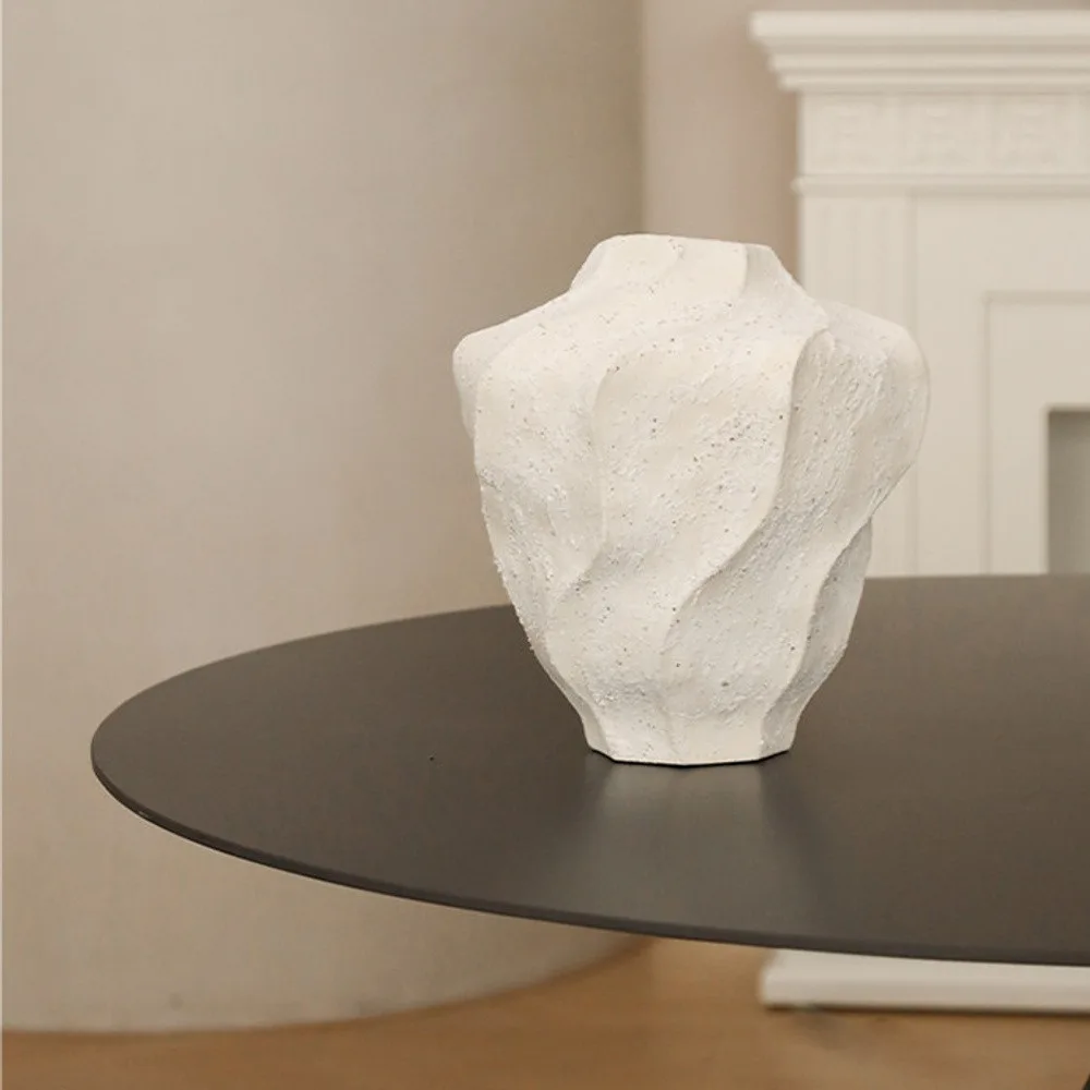Hand-Made Rock Texture Ceramic Vase in ivory — front view