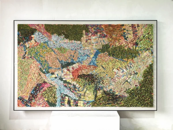 Handmade Rolled Paper Mosaic Wall Art in Multicolour — in a room setting