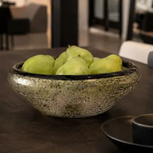 Hand-Made Silver-Speckled Glass Fruit Bowl, Star Gravel in silver — front view