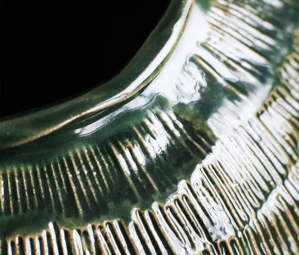 Designer Textured Round-Belly Vases in olive — in a room setting