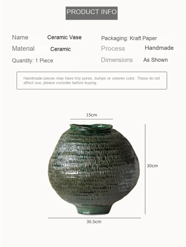 Designer Textured Round-Belly Vases in olive — dimensions