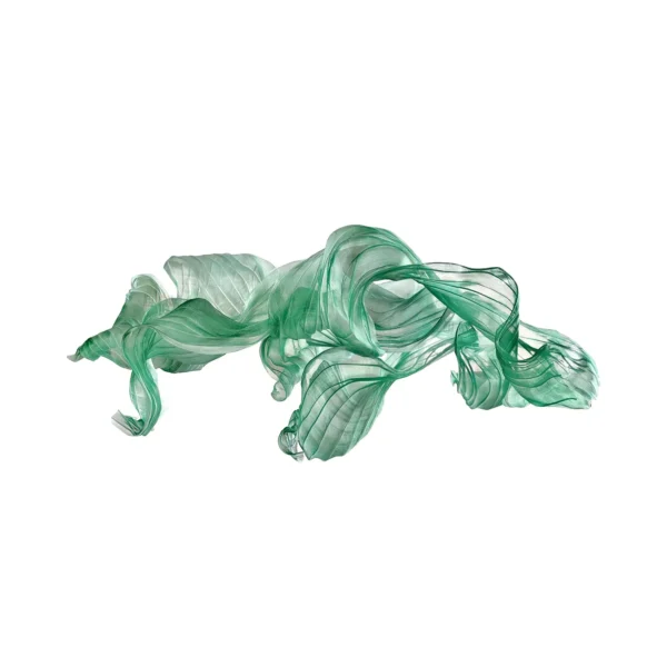 Green Suspended Ribbon Art Installation, 400 x 200 cm in olive — in a room setting