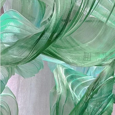 Green Suspended Ribbon Art Installation, 400 x 200 cm in olive — detail