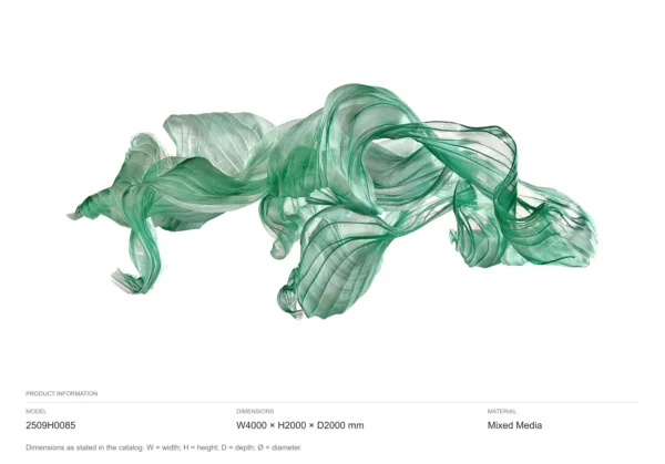 Green Suspended Ribbon Art Installation, 400 x 200 cm in olive — dimensions