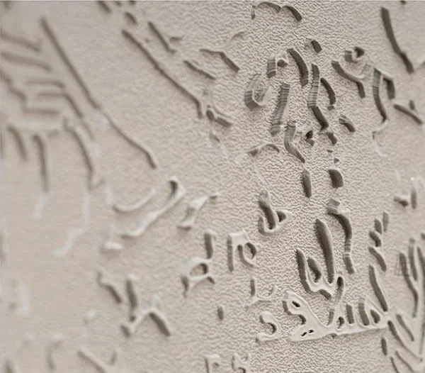 Suspended Twisted Ribbon Installation in Cream and Red — detail