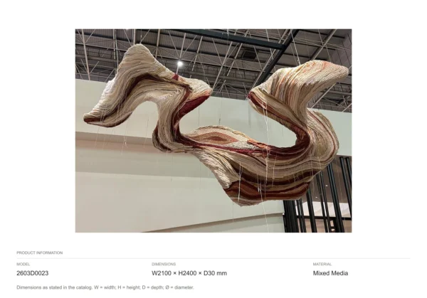 Suspended Twisted Ribbon Installation in Cream and Red — dimensions