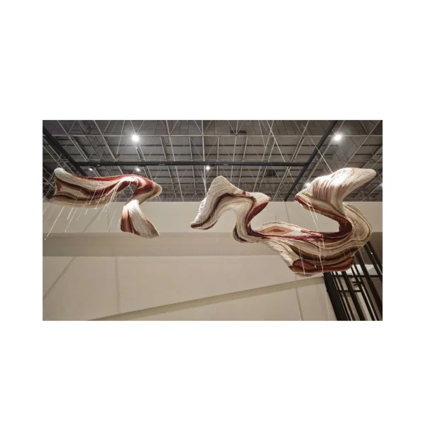 Suspended Ribbon Art Installation in oatmeal — in a room setting