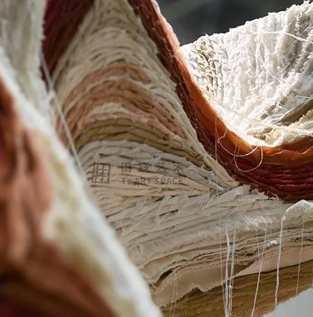 Suspended Twisting Ribbon Art Installation, 304 x 172 cm in oatmeal — detail