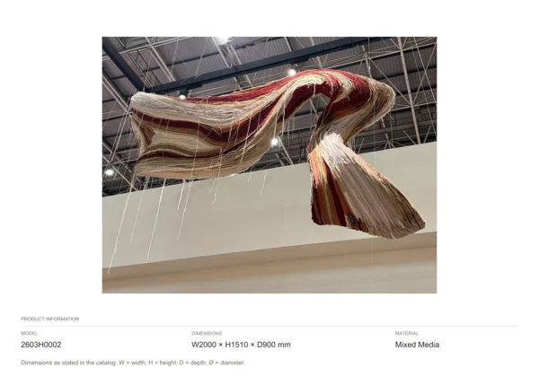 Suspended Ribbon Art Installation, 200 x 151 cm in oatmeal — dimensions