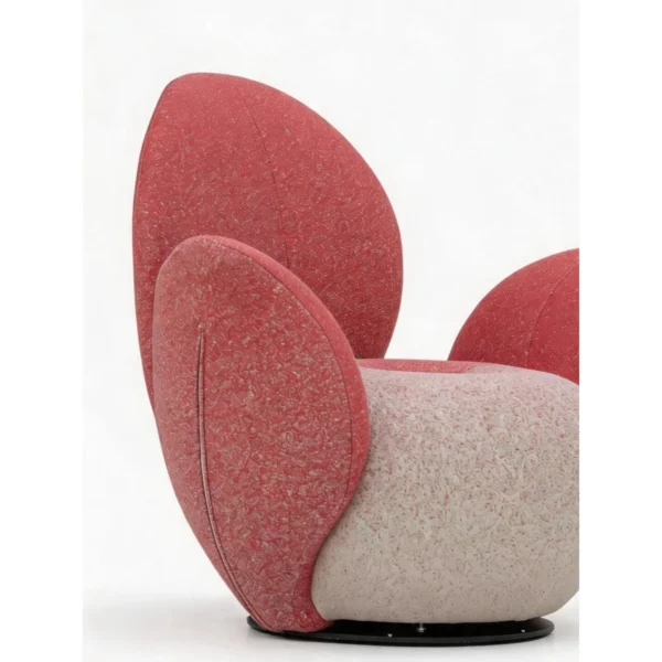 Petal Sculptural Swivel Armchair in Red and Cream — in a room setting