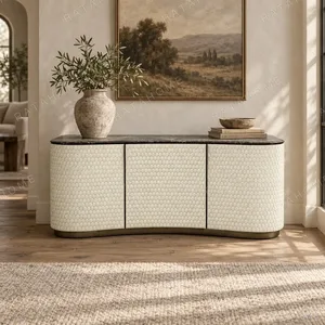 Havise Curved Sideboard in oatmeal — in a room setting