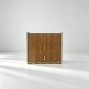 Havise Burl Chest with Quilted Sides and Wave Drawers in rust — front view