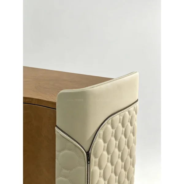 Havise Burl Chest with Quilted Sides and Wave Drawers in rust — in a room setting