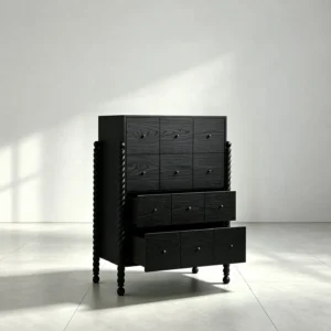 Hawser Black Oak Tall Dresser with Rope-Turned Posts in black — front view