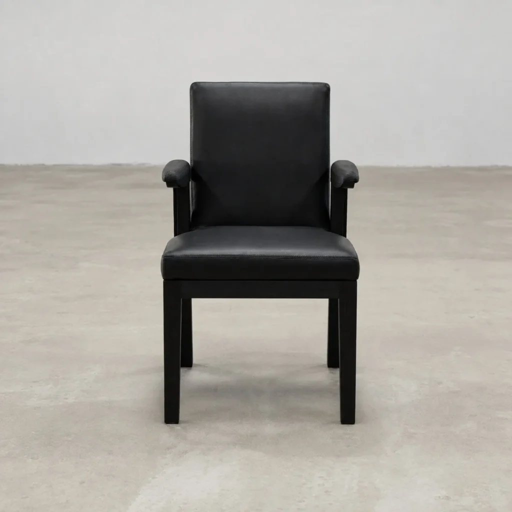 Hector Black Leather Dining Armchair in black — front view