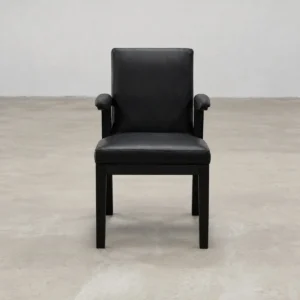 Hector Black Leather Dining Armchair in black — front view
