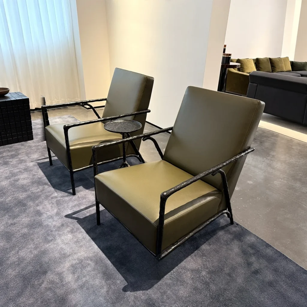 Forged Bronze Frame Lounge Chair in black — front view